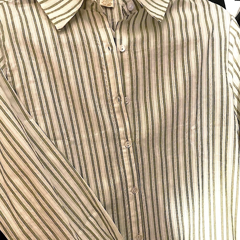 Passport Women’s (Medium) Sage & White Striped Tailored Button Down Blouse - Picture 5 of 8